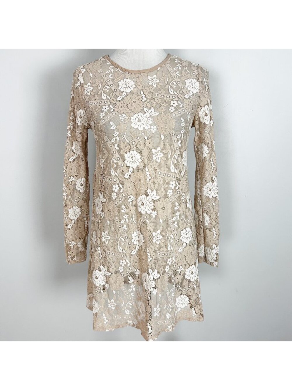 Altar'd State Fairy Lace Mini Dress Beige Boho Whimsical Size Medium Women's